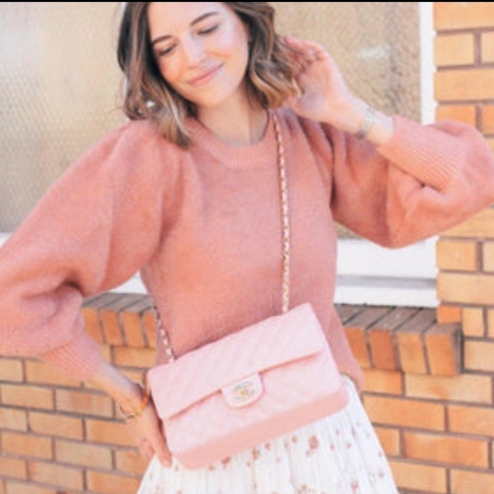 New DRA LA Franco Crop Fuzzy Plush Knit Crop Pullover Sweater Small Women Pink